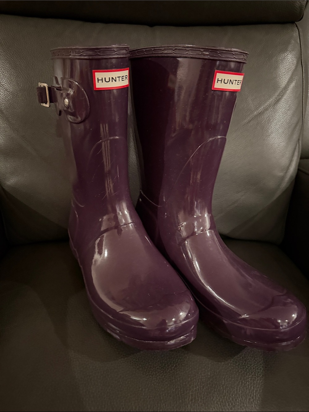 Hunter Women's Glossy Deep Purple Rain Boots with Side Buckle